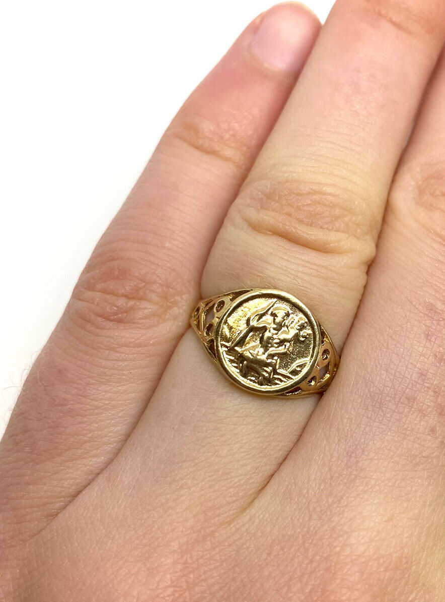 Gold St. Christopher Ring 9ct Yellow Gold Saint Christopher Ring Good Luck  375