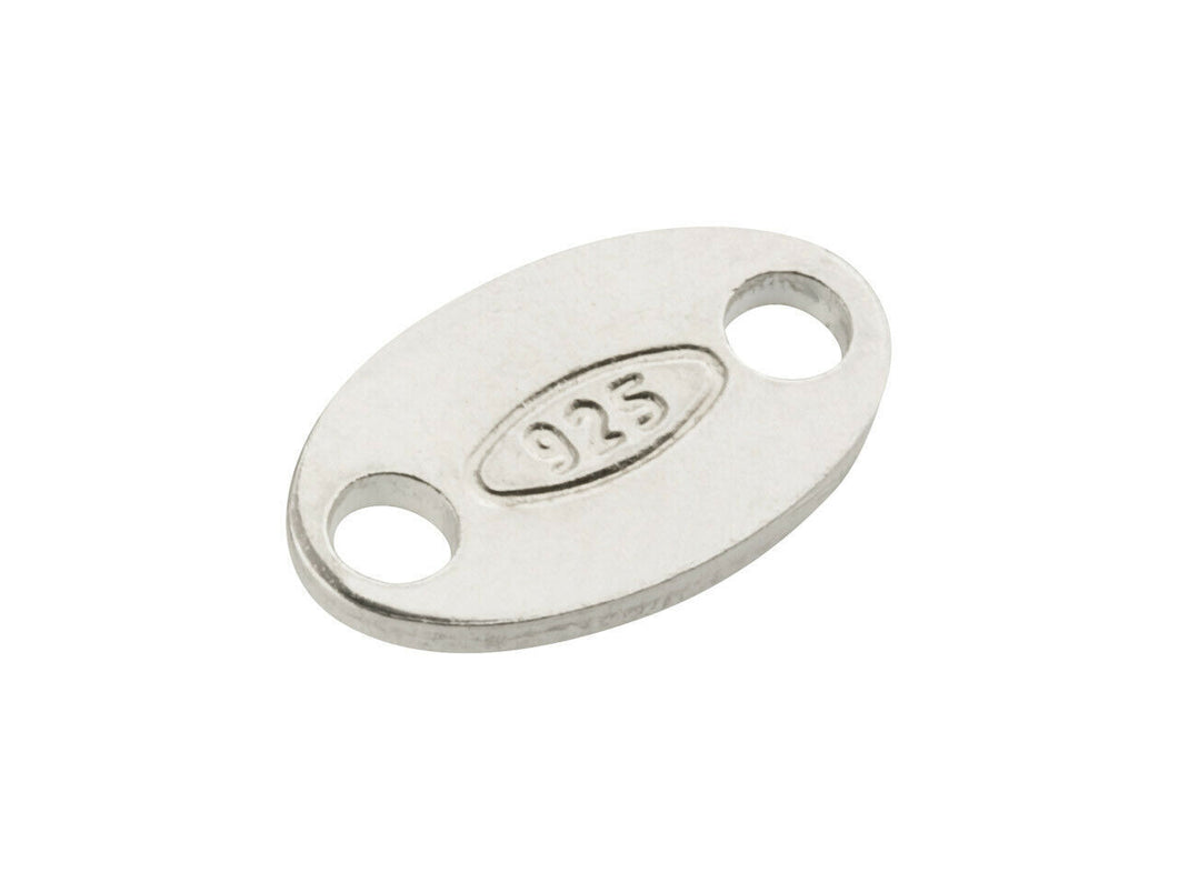 Silver Hallmark Tag, Oval Sterling Silver Stamped 925 Length 7.09mm, Width 3.9mm